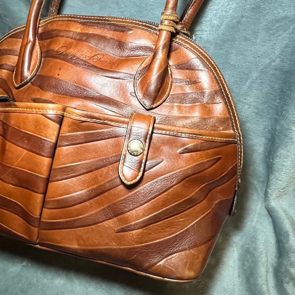 Dooney Bourke Leather Zebra Embossed Satchel Brown Shoulder Bag Large 90's - Picture 3 of 16